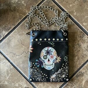 Black Skull Crossbody Bag with Chain Strap